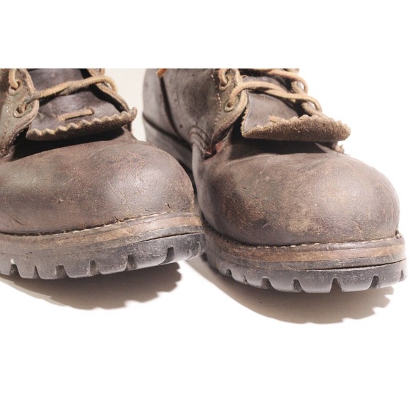 Vintage Danner Distressed Heavy Worn Brown Leather Kiltie Logger Boots USA main image 9